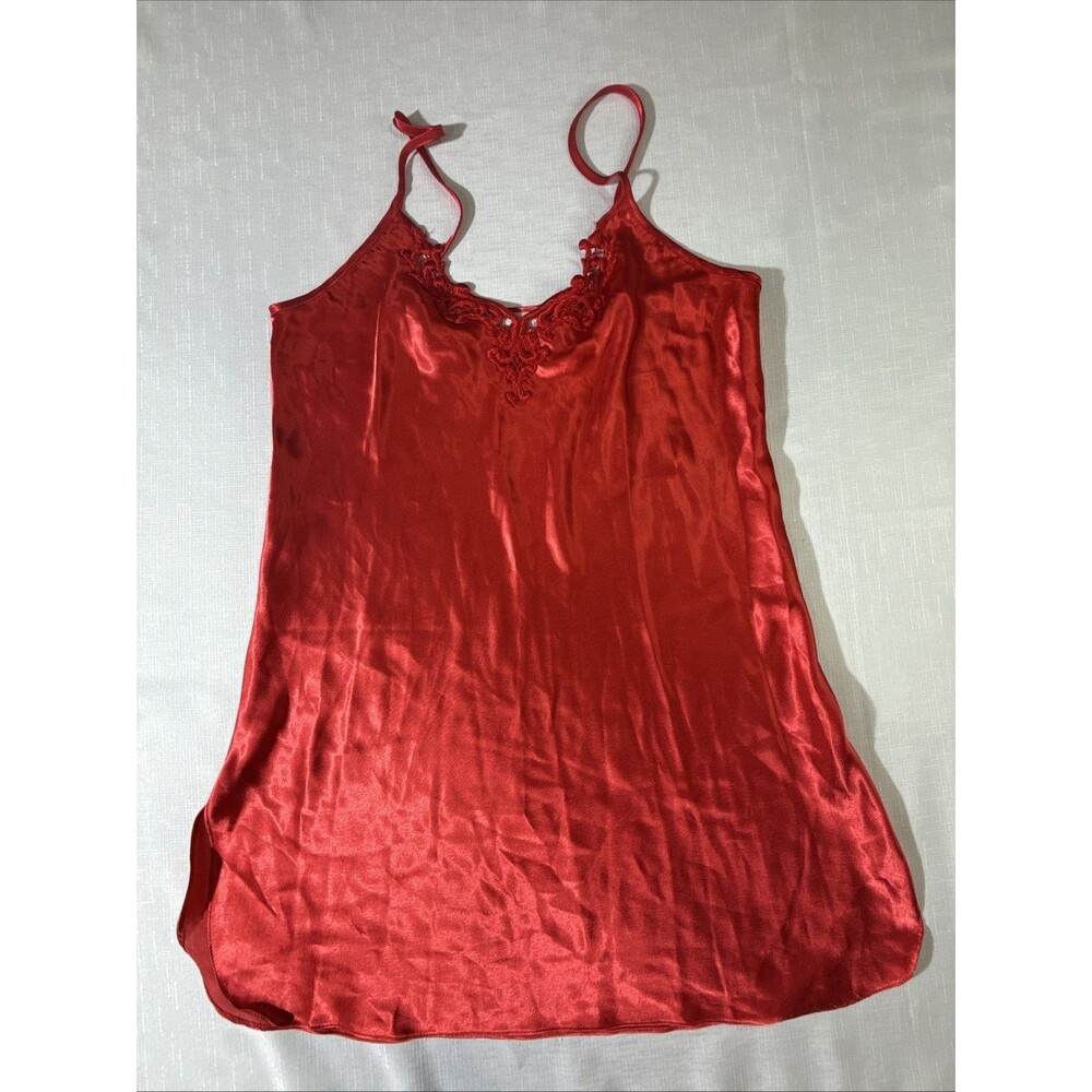 Vintage 90’s California Dynasty Red Lace Neck Slip Lingerie Size M